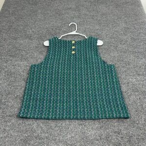 J Crew Vest Womens L Green Tweed Textured Sleeveless Button Back Preppy Classic